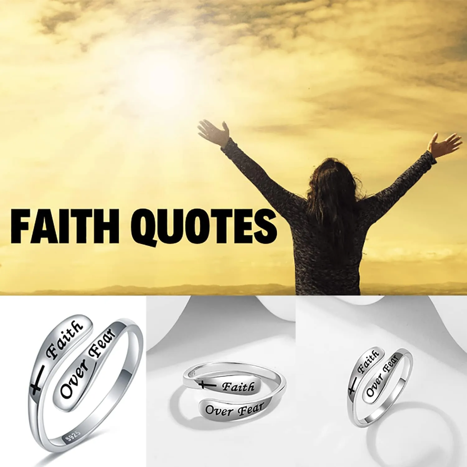 925 Sterling Silver Inspirational Adjustable Rings - Personality Encouragement Jewelry Gift For Women