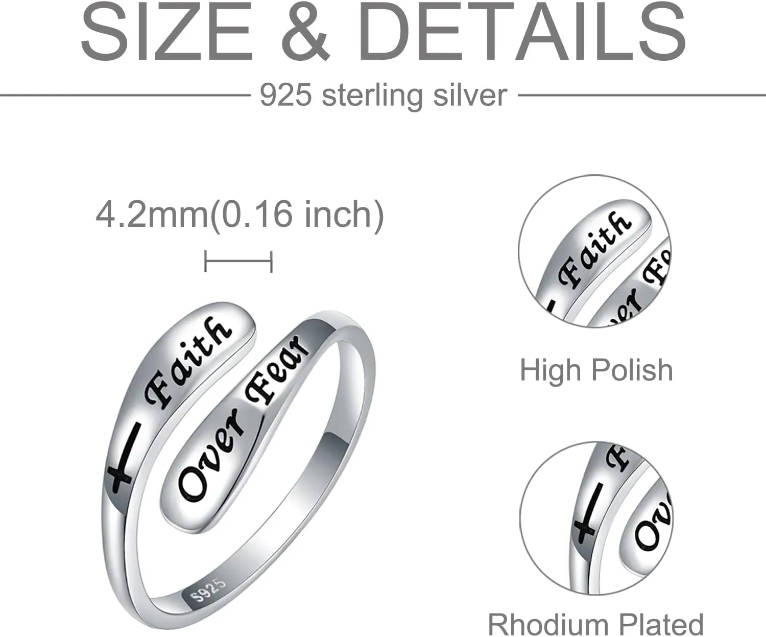 925 Sterling Silver Inspirational Adjustable Rings - Personality Encouragement Jewelry Gift For Women