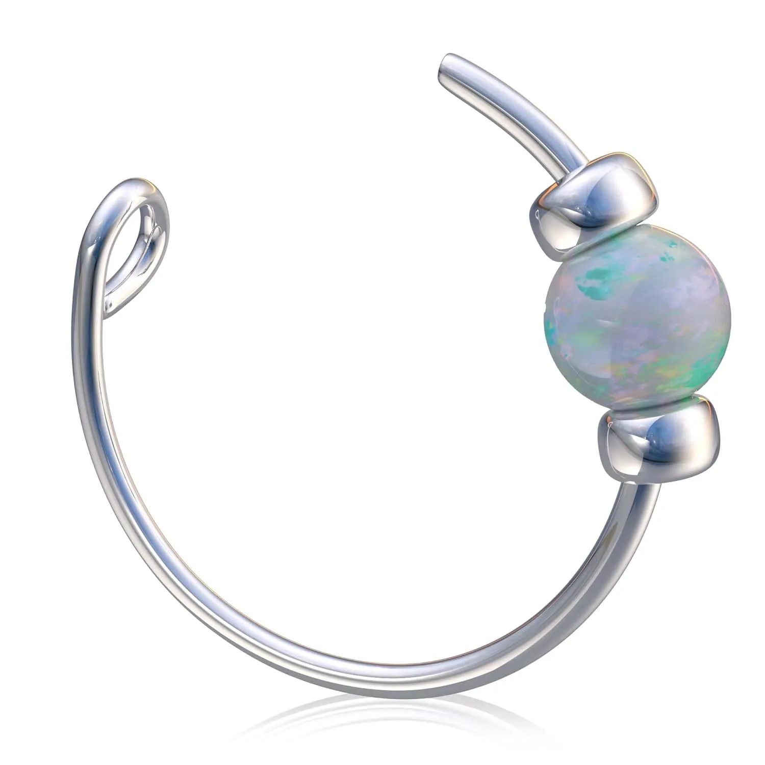 925 Sterling Silver Opal Nose Ring - Thickness 24 Gauge And 7mm Diameter - Silver Nose Ring With 2mm White Opal - Opal Nose Ring For Women