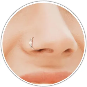 925 Sterling Silver opal Nose Ring - Thickness 24 Gauge And 8mm Diameter - Silver Nose Ring With 2mm White Opal And1mm Silver Beads