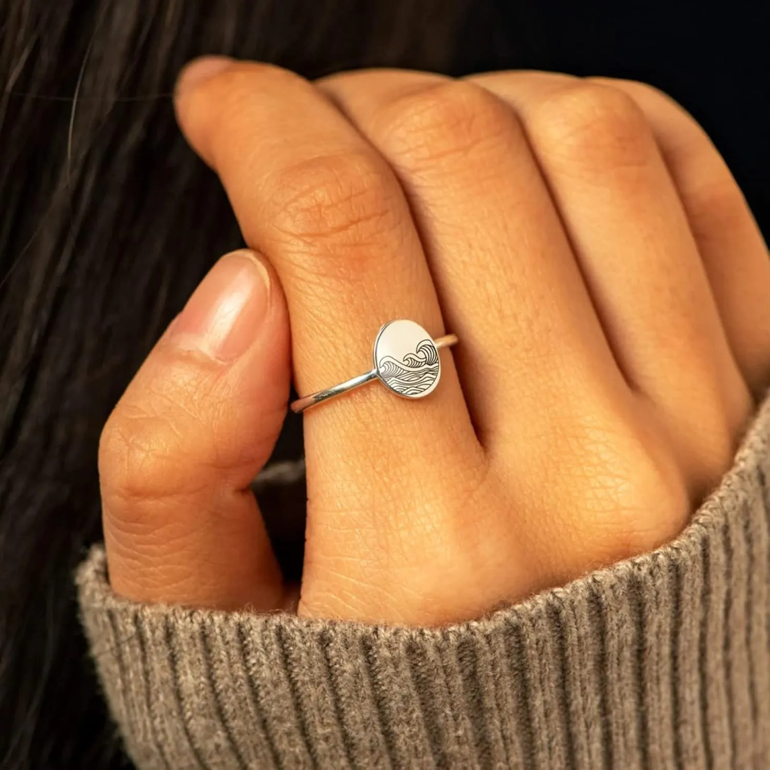 925 Sterling Silver Wave Rings for Women Self Reminder Rings Dainty Minimalism Nature Jewelry Wave Rings To My Daughter Mom Birthday Graduation Gifts for Her