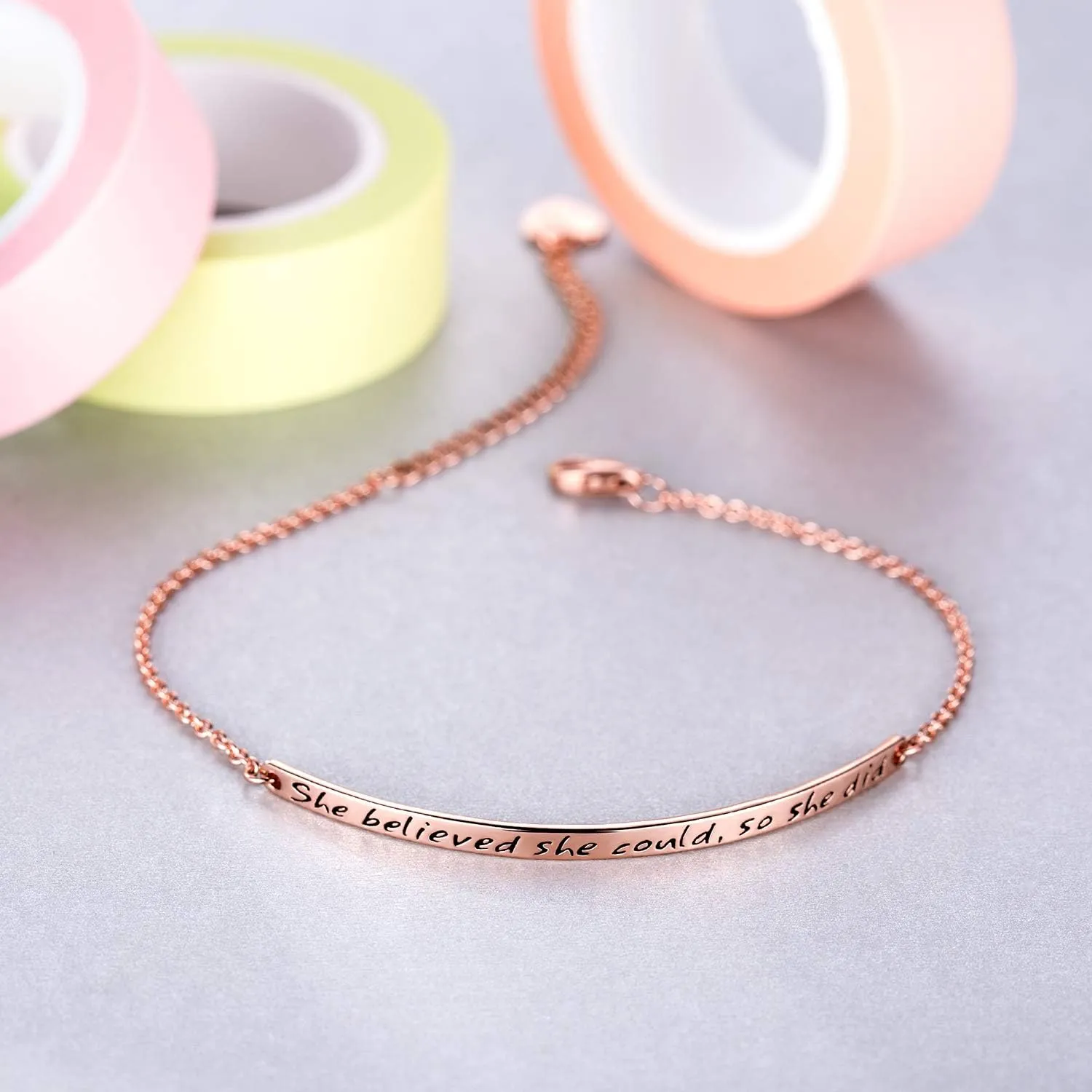 925 Sterling Silver Women Engraved Inspirational Adjustable Bracelet Friendship Sister She Believed She Could So She Did