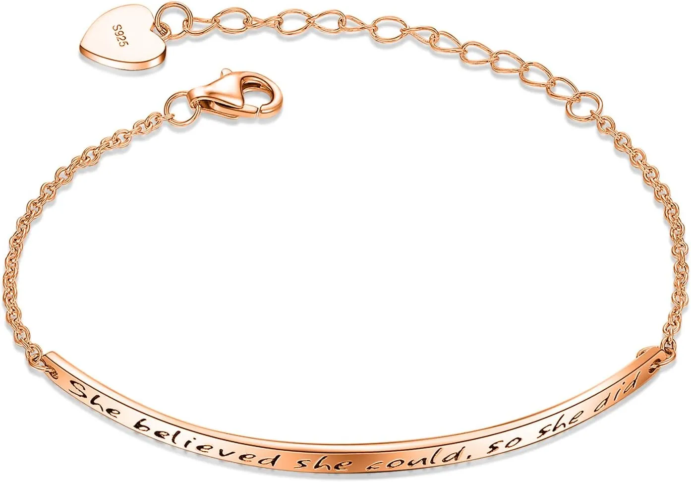 925 Sterling Silver Women Engraved Inspirational Adjustable Bracelet Friendship Sister She Believed She Could So She Did