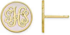 925 Sterling Silver Yellow Gold-Plated Small Enameled Monogram Circle Post Studs Earrings 13mm