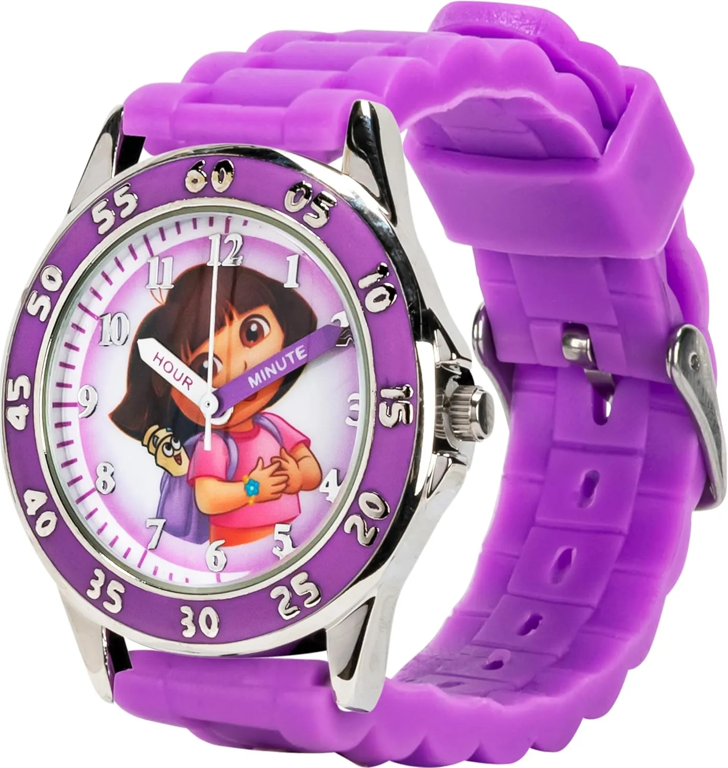 Accutime Dora the Explorer by Nickelodeon Analog Quartz Watch for Kids  Purple Time-Teaching Watch with Easy-Read Dial