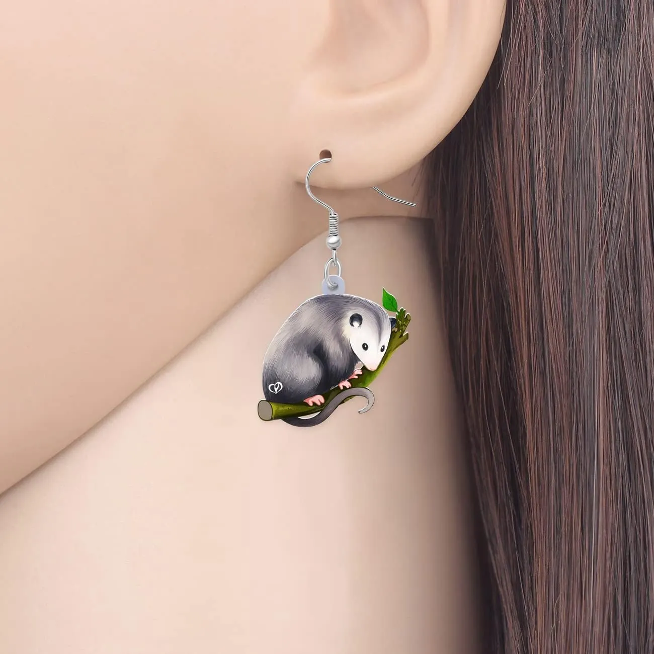 Acrylic Cute Opossum Earrings Weird Mouse Animals Dangle Novelty Jewelry For Women Possum Lovers Gifts