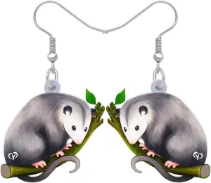 Acrylic Cute Opossum Earrings Weird Mouse Animals Dangle Novelty Jewelry For Women Possum Lovers Gifts