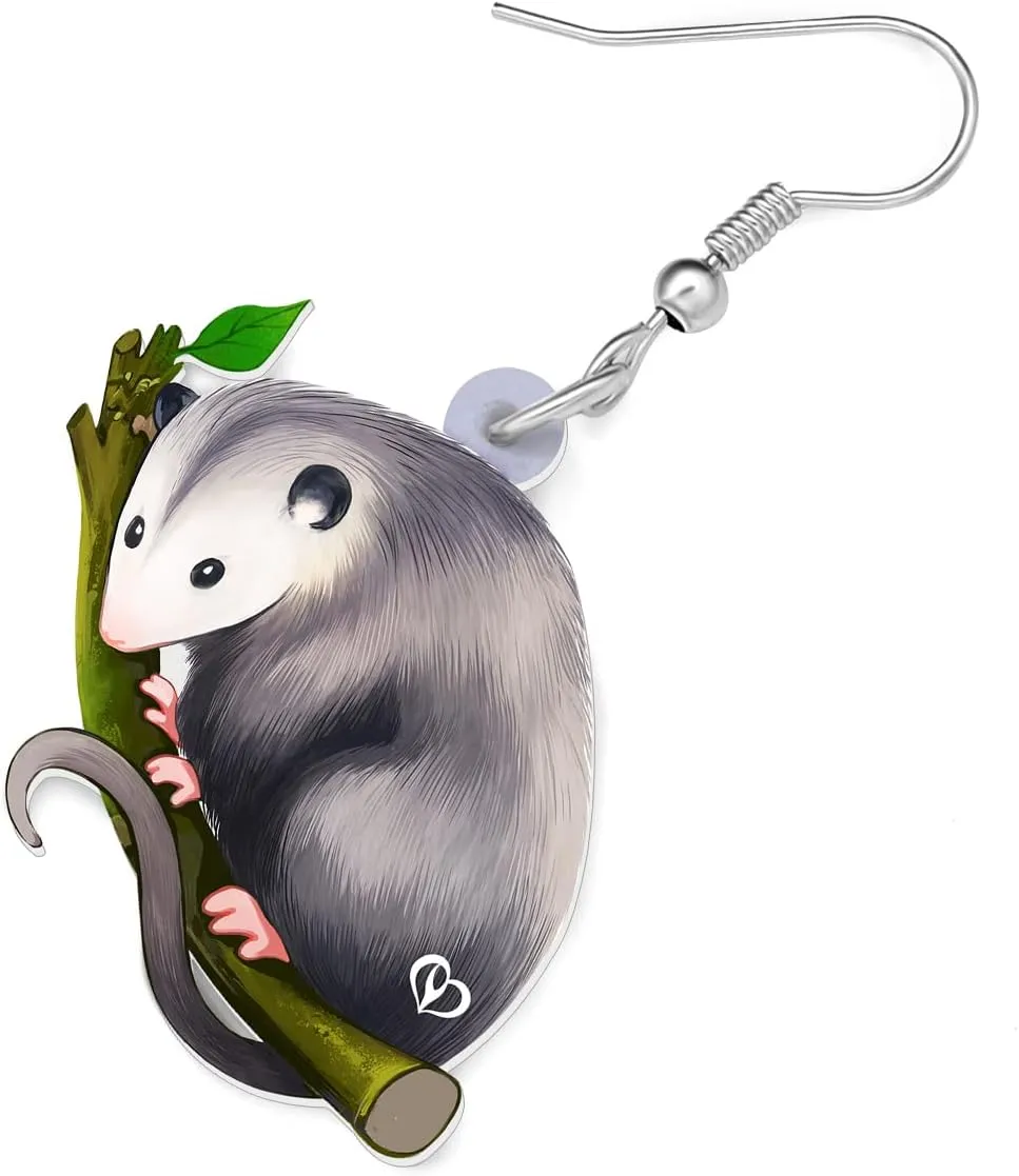 Acrylic Cute Opossum Earrings Weird Mouse Animals Dangle Novelty Jewelry For Women Possum Lovers Gifts