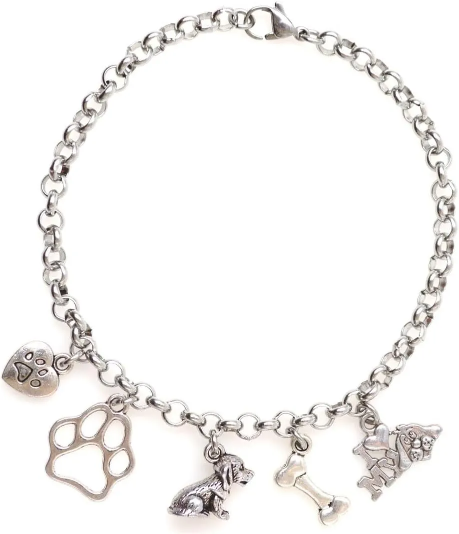 Adjustable 8.5 Stainless Steel Bracelet Puppy Heart Paw I Love My Dog Bone Paw Man's Best Friend Canine Pooch Pup Beloved Companion Four-legged Friend Fur Baby I Love My Dog Set 69G