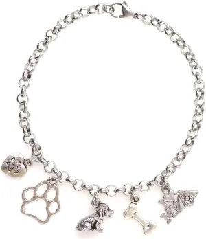 Adjustable 8.5 Stainless Steel Bracelet Puppy Heart Paw I Love My Dog Bone Paw Man's Best Friend Canine Pooch Pup Beloved Companion Four-legged Friend Fur Baby I Love My Dog Set 69G