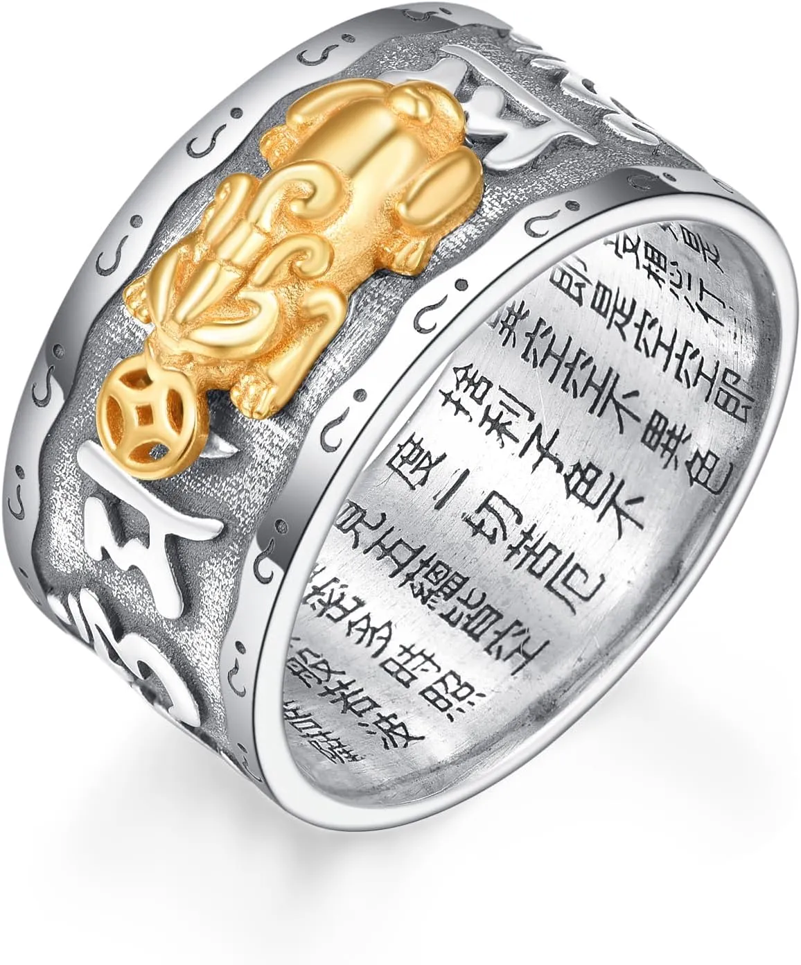 ADMETUS 925 Sterling Silver Feng Shui Rings Lucky Pixiu Band Rings for Men Fengshui Ring Jewelry Gifts for Men Rings Size 7-13
