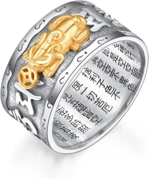 ADMETUS 925 Sterling Silver Feng Shui Rings Lucky Pixiu Band Rings for Men Fengshui Ring Jewelry Gifts for Men Rings Size 7-13