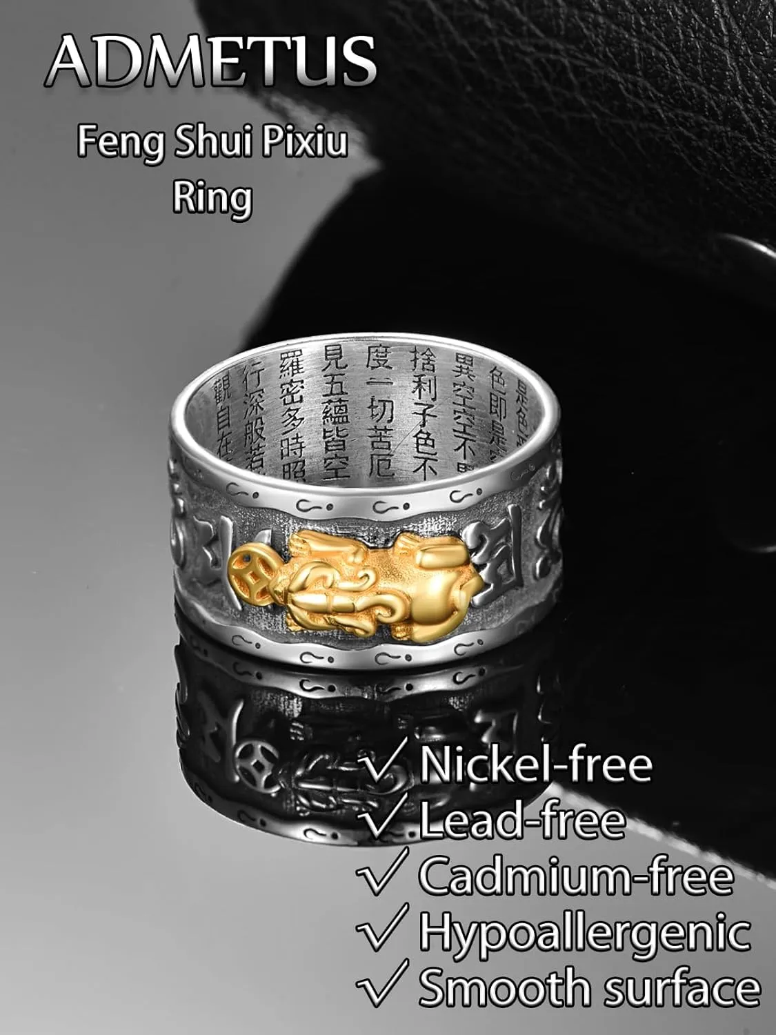 ADMETUS 925 Sterling Silver Feng Shui Rings Lucky Pixiu Band Rings for Men Fengshui Ring Jewelry Gifts for Men Rings Size 7-13