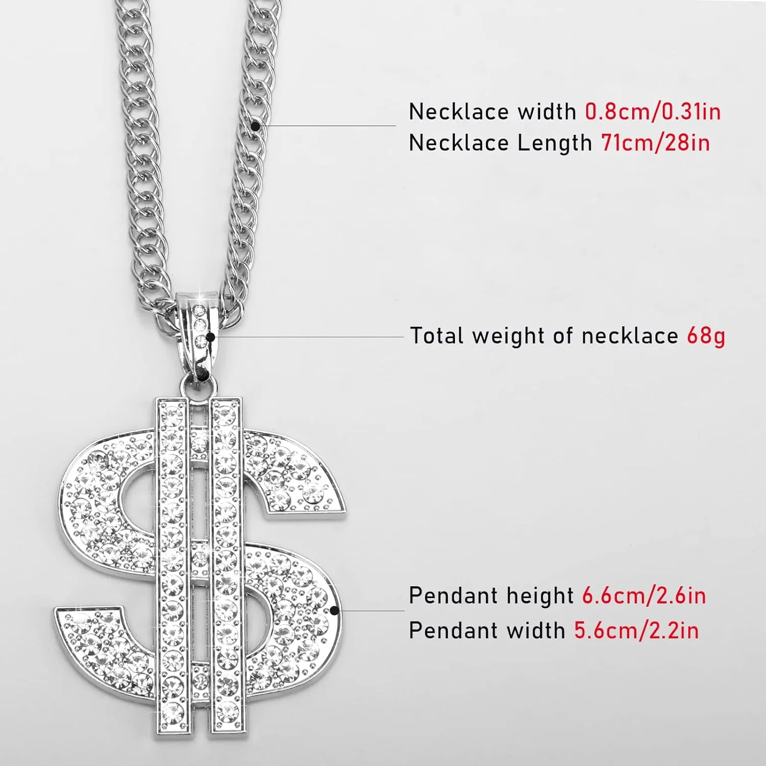 AHIER Gold Necklace Chain with Dollar Sign, 18K Gold Plated Hip Hop Chain Necklace Pendant for Men, 30inch (Rotatable,Lion Head)