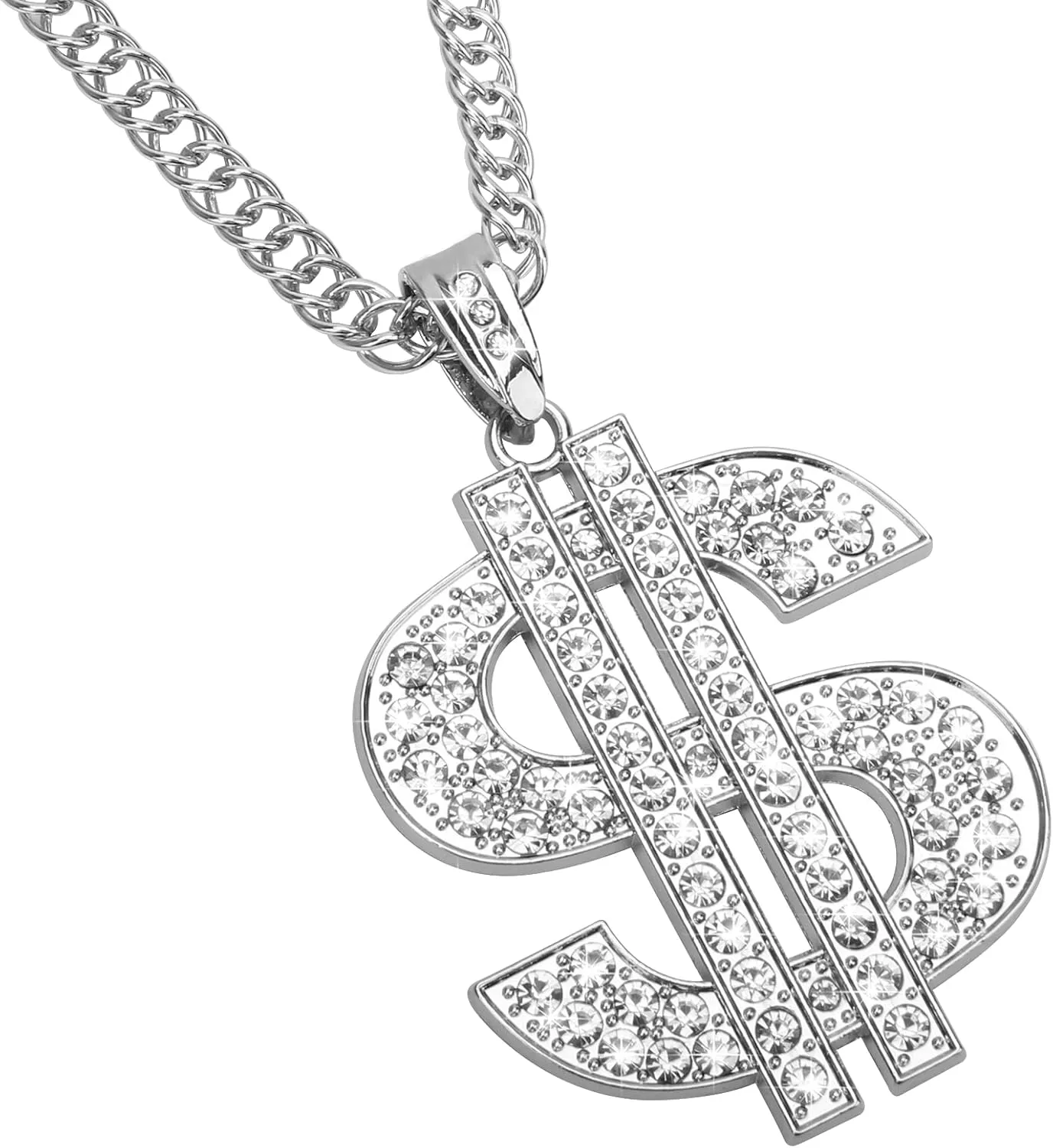 AHIER Gold Necklace Chain with Dollar Sign, 18K Gold Plated Hip Hop Chain Necklace Pendant for Men, 30inch (Rotatable,Lion Head)