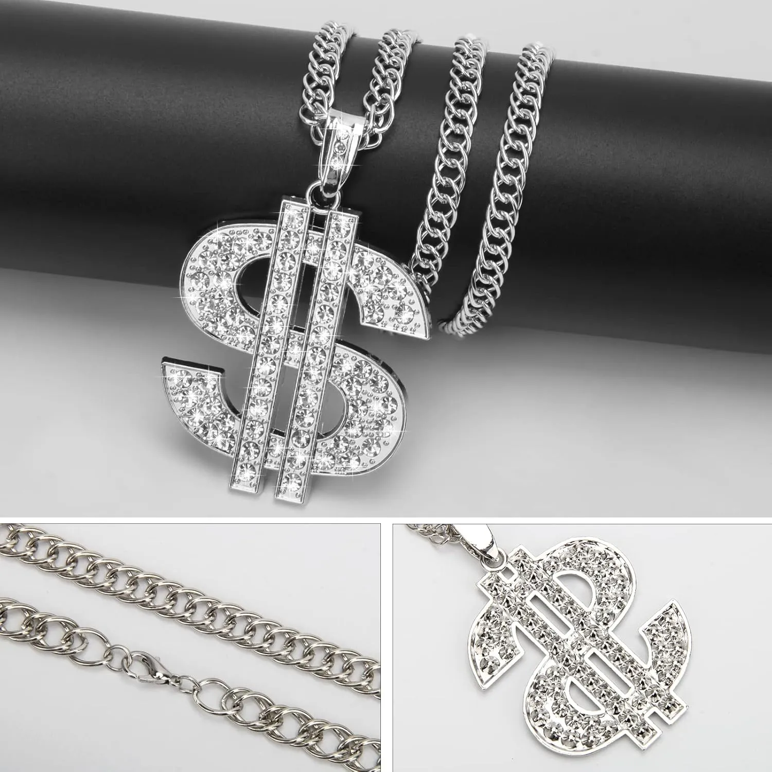 AHIER Gold Necklace Chain with Dollar Sign, 18K Gold Plated Hip Hop Chain Necklace Pendant for Men, 30inch (Rotatable,Lion Head)