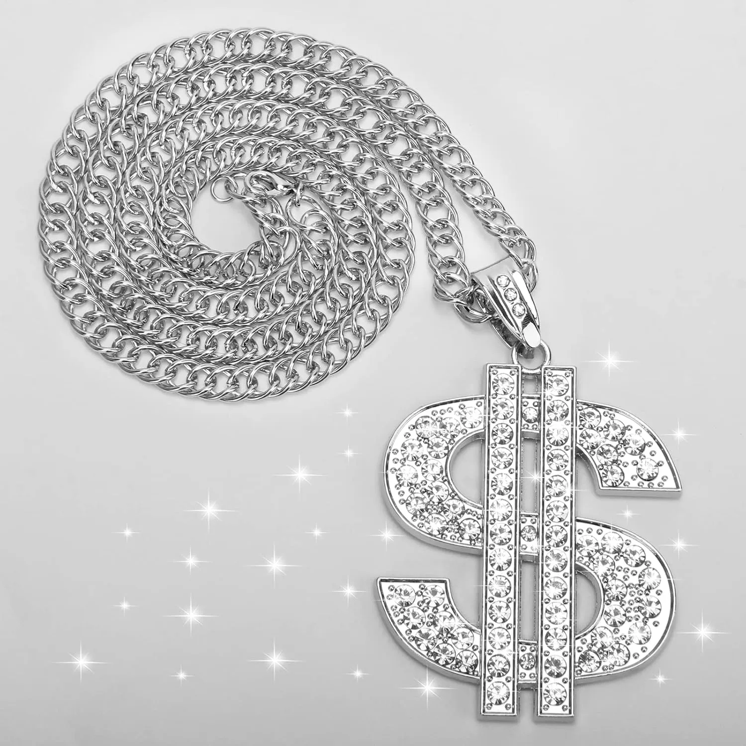 AHIER Gold Necklace Chain with Dollar Sign, 18K Gold Plated Hip Hop Chain Necklace Pendant for Men, 30inch (Rotatable,Lion Head)
