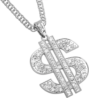 AHIER Gold Necklace Chain with Dollar Sign, 18K Gold Plated Hip Hop Chain Necklace Pendant for Men, 30inch (Rotatable,Lion Head)