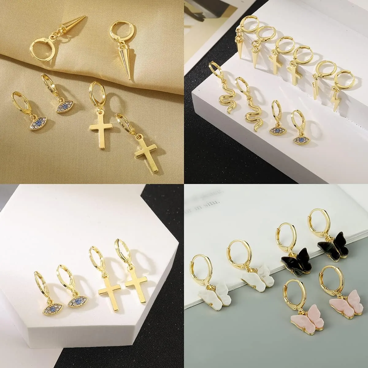 AIDSOTOU Small Butterfly Star Hoop Earrings Set for Women Girls Mini Huggie Hoop Earrings with Dangle Charms