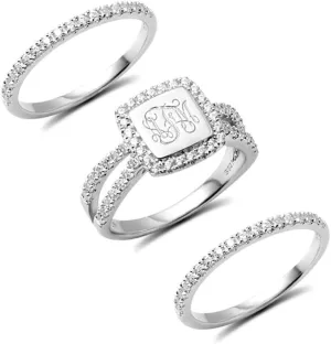 AILIN Custom CZ Wedding Monogram Rings 925 Sterling Silver Personalized Any Initial Letter Promise Rings Engagement Jewelry Gifts For Women Daughter Her