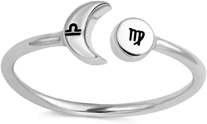 AILIN Custom Sun And Moon 12 Signs of Zodiac Constellation Rings 925 Sterling Silver Adjustable Personalized Promise Rings Birthday Jewelry Gifts For Women Her Girlfriends
