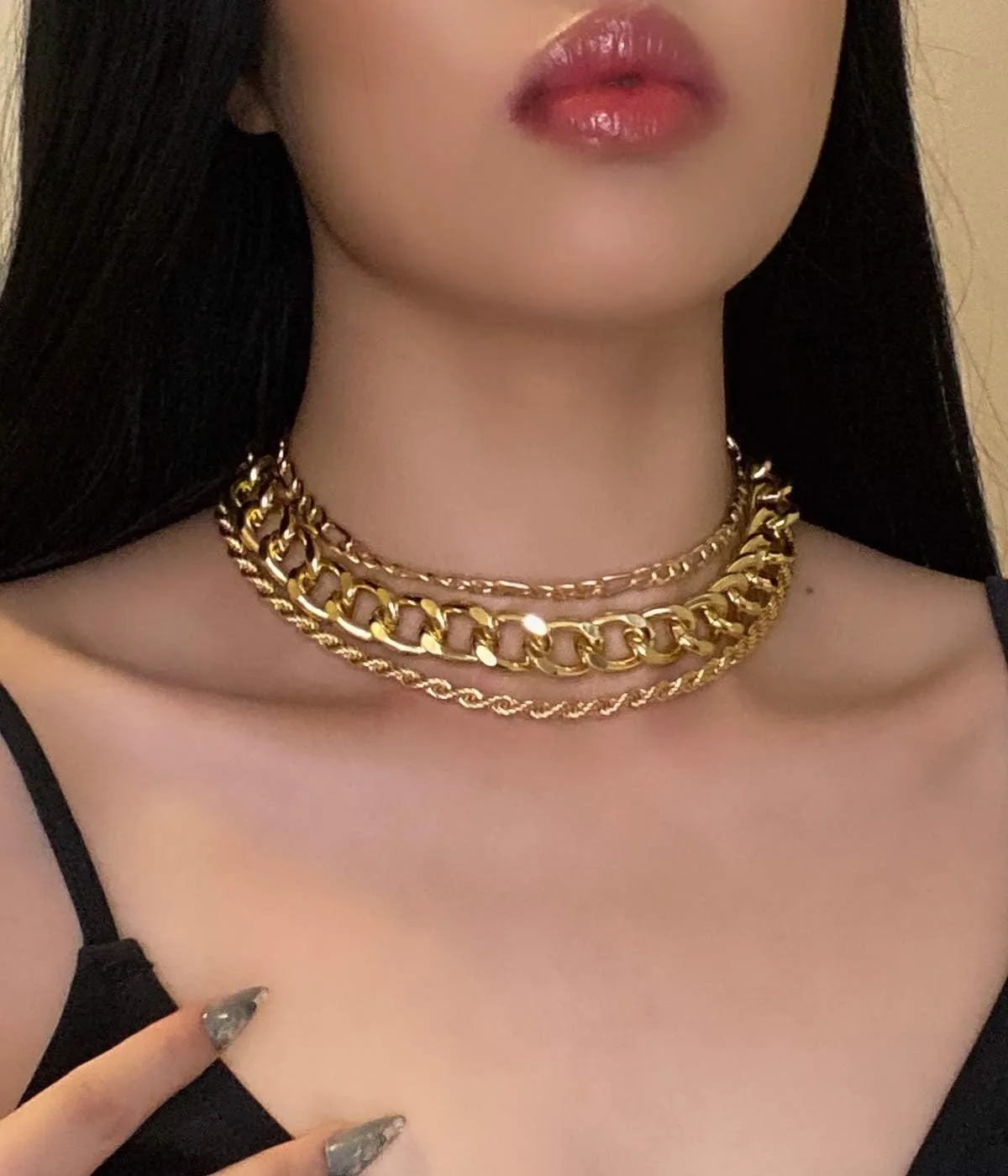 Aimimier 3Pcs Punk Cuban Link Chain Choker Necklace Twist Rope Necklace Chunky Figaro Chain Prom Party Festival Accessory for Women