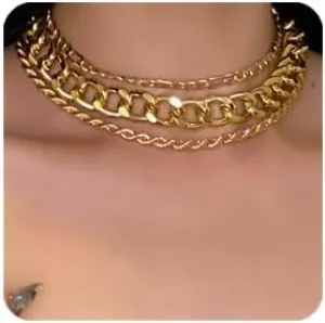 Aimimier 3Pcs Punk Cuban Link Chain Choker Necklace Twist Rope Necklace Chunky Figaro Chain Prom Party Festival Accessory for Women