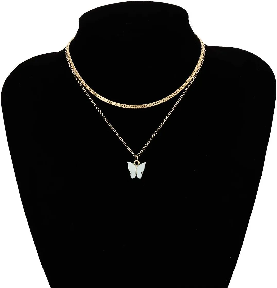 Aimimier Bohemia Layered Butterfly Necklace and Earrings Insect Jewelry Set Boho Prom Party Festival Accessories for Women