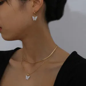Aimimier Bohemia Layered Butterfly Necklace and Earrings Insect Jewelry Set Boho Prom Party Festival Accessories for Women