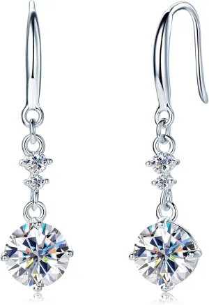 AINUOSHI 2CT Moissanite Dangle Drop Earrings for women, 925 Sterling Silver Hook Earrings 14K Gold/Silver D Color VVS1 Lab Created Diamond Earrings Hypoallergenic Jewelry Gifts