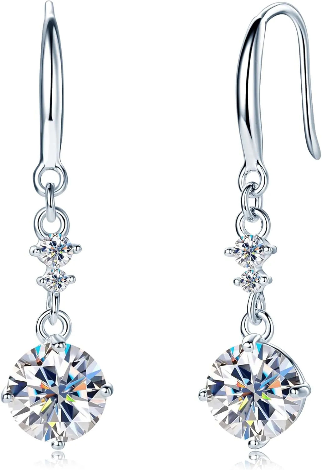 AINUOSHI 2CT Moissanite Dangle Drop Earrings for women, 925 Sterling Silver Hook Earrings 14K Gold/Silver D Color VVS1 Lab Created Diamond Earrings Hypoallergenic Jewelry Gifts