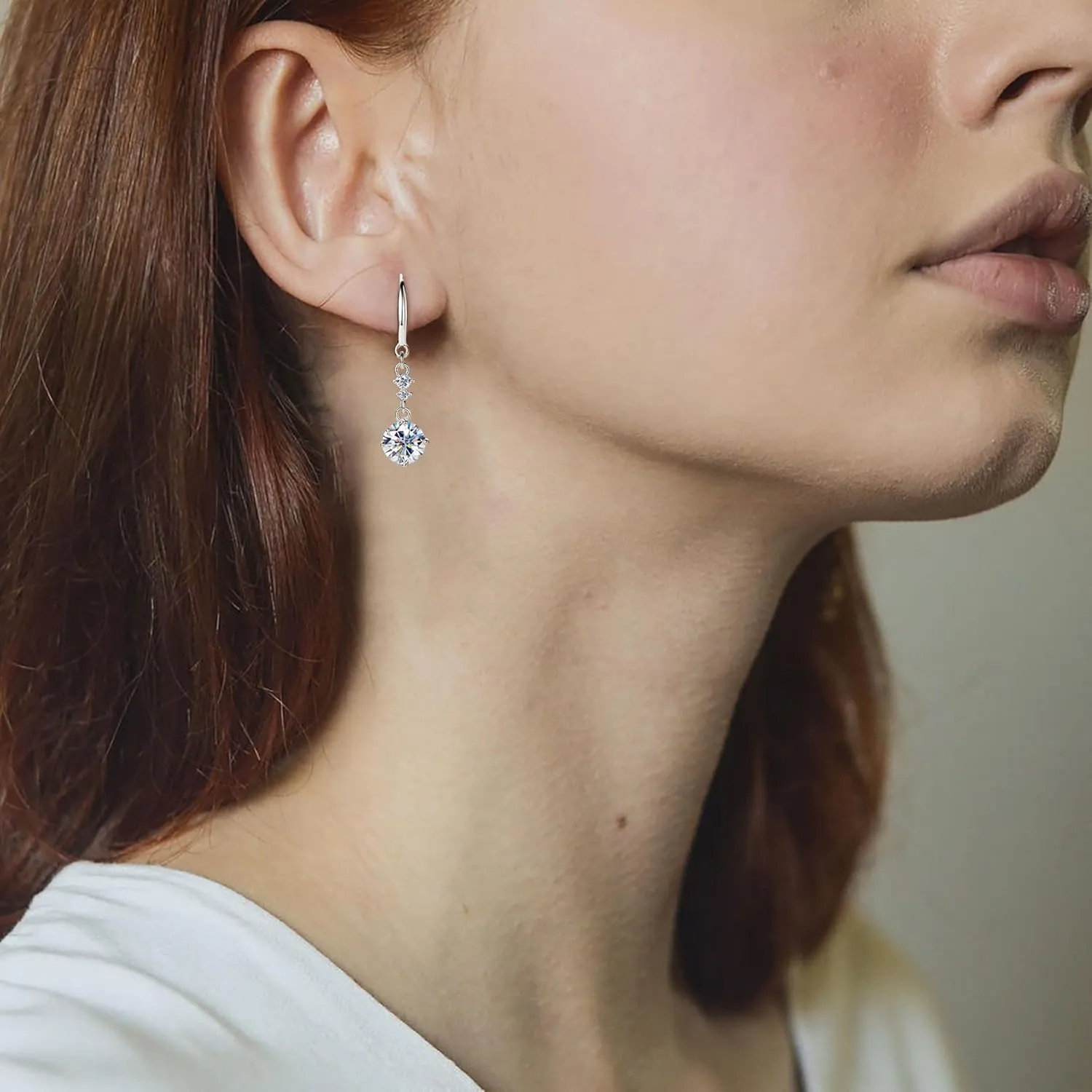 AINUOSHI 2CT Moissanite Dangle Drop Earrings for women, 925 Sterling Silver Hook Earrings 14K Gold/Silver D Color VVS1 Lab Created Diamond Earrings Hypoallergenic Jewelry Gifts