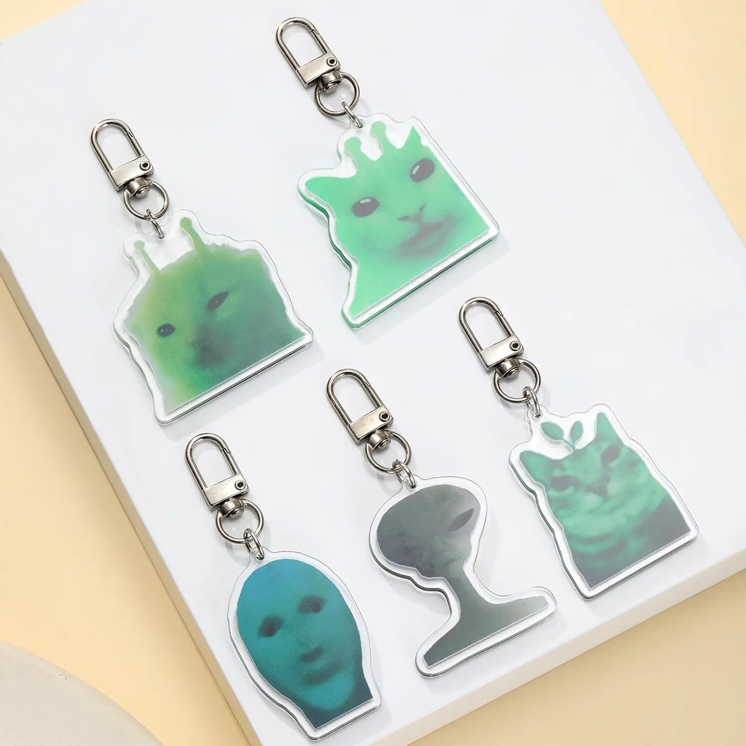Alien Cat Keychain Cute Funny Cat Meme Keychains Bag Charms for Bag Backpack Handbag Purse Charms 5PCS