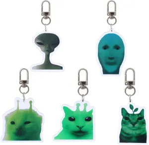 Alien Cat Keychain Cute Funny Cat Meme Keychains Bag Charms for Bag Backpack Handbag Purse Charms 5PCS