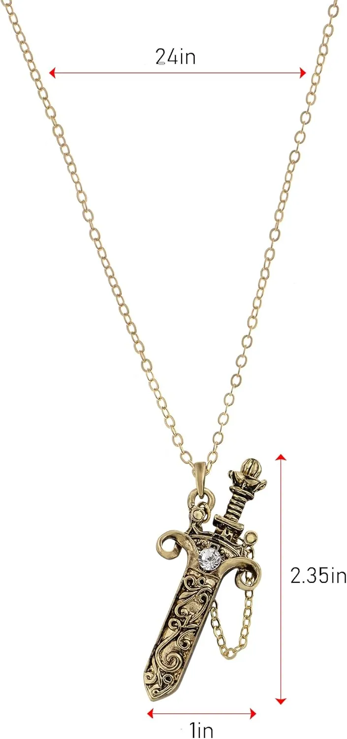 Alilang Antique Fantasy Medieval Renaissance Removable Scabbard Rune Sword Dagger Pendant Necklace
