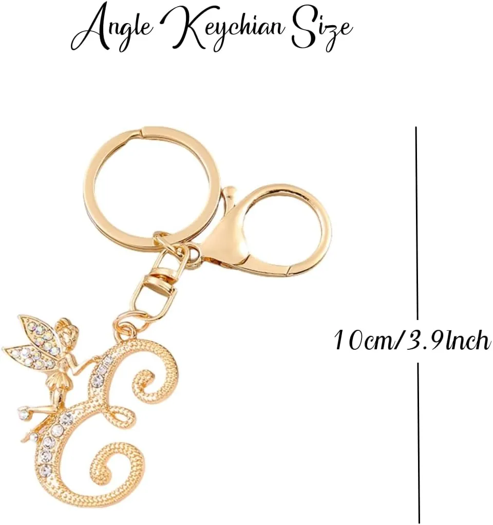 Alphabet Initial Letter Keychain Angel Key Ring for Purse Handbags Women Girl Letter Keychains