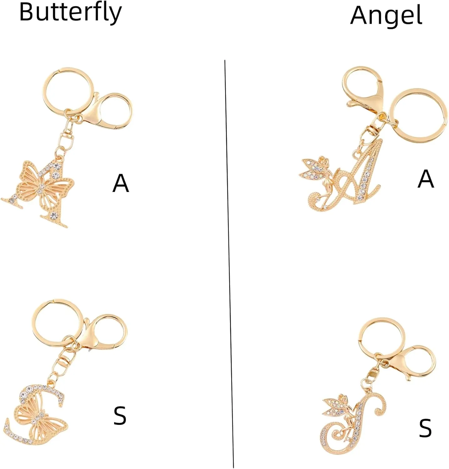 Alphabet Initial Letter Keychain Angel Key Ring for Purse Handbags Women Girl Letter Keychains