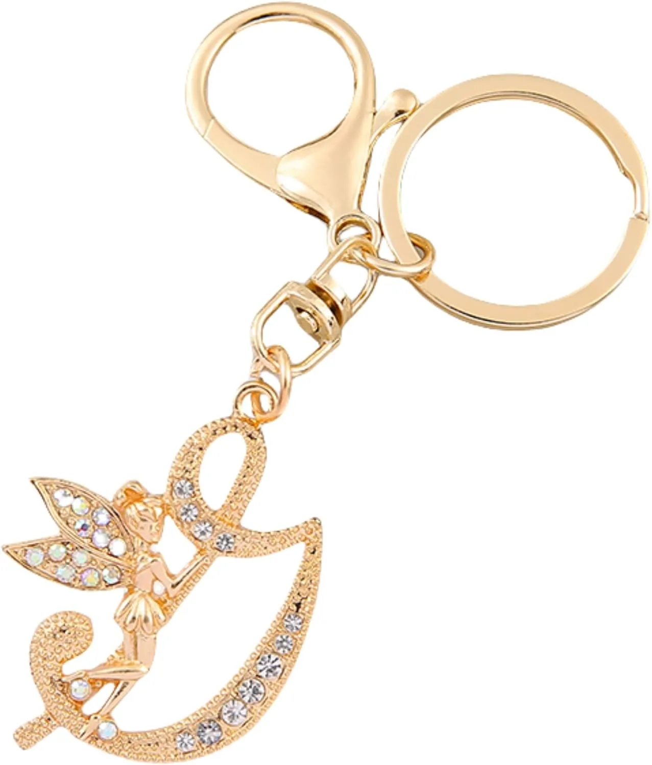 Alphabet Initial Letter Keychain Angel Key Ring for Purse Handbags Women Girl Letter Keychains