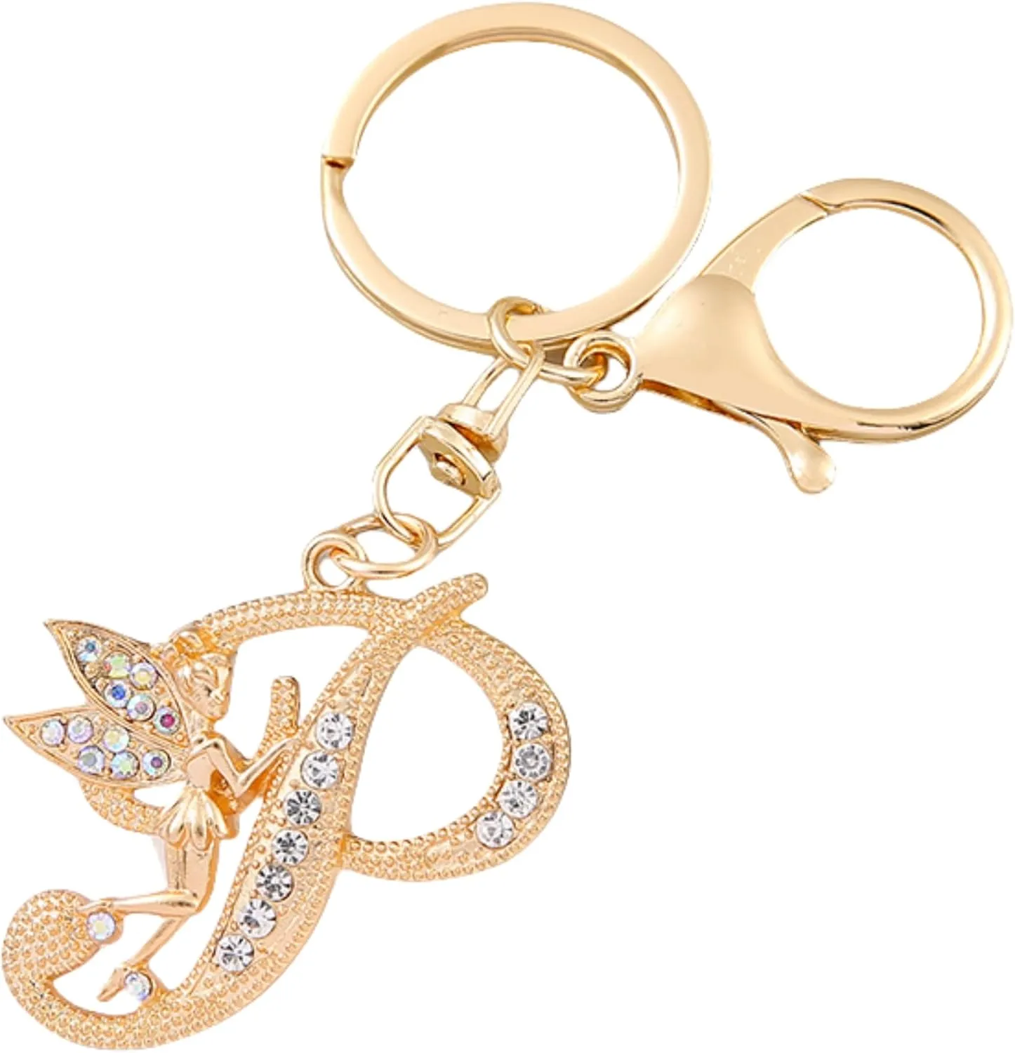 Alphabet Initial Letter Keychain Angel Key Ring for Purse Handbags Women Girl Letter Keychains