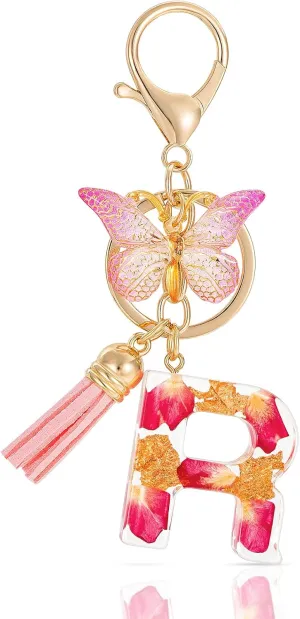 Alphabet Initial Letter Keychain Fashion Key Ring,Alphabet Gold Foil Resin Keyring Charm,Pink Key Chain for Women Gift