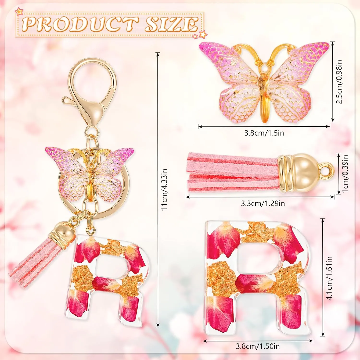 Alphabet Initial Letter Keychain Fashion Key Ring,Alphabet Gold Foil Resin Keyring Charm,Pink Key Chain for Women Gift