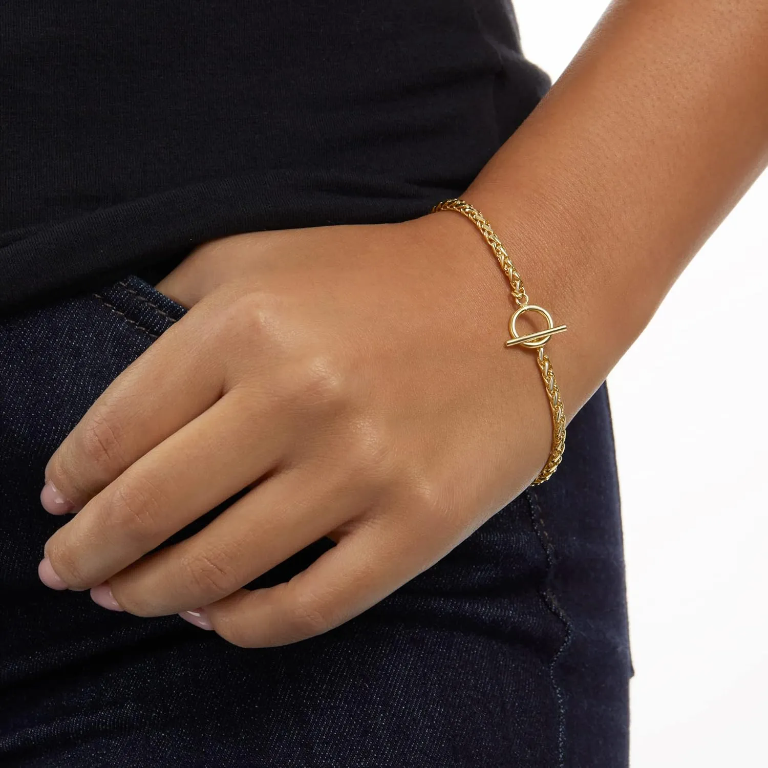 Amazon Essentials 14k Gold Plated or Silver Plated Braided Chain Bracelet 7.5"