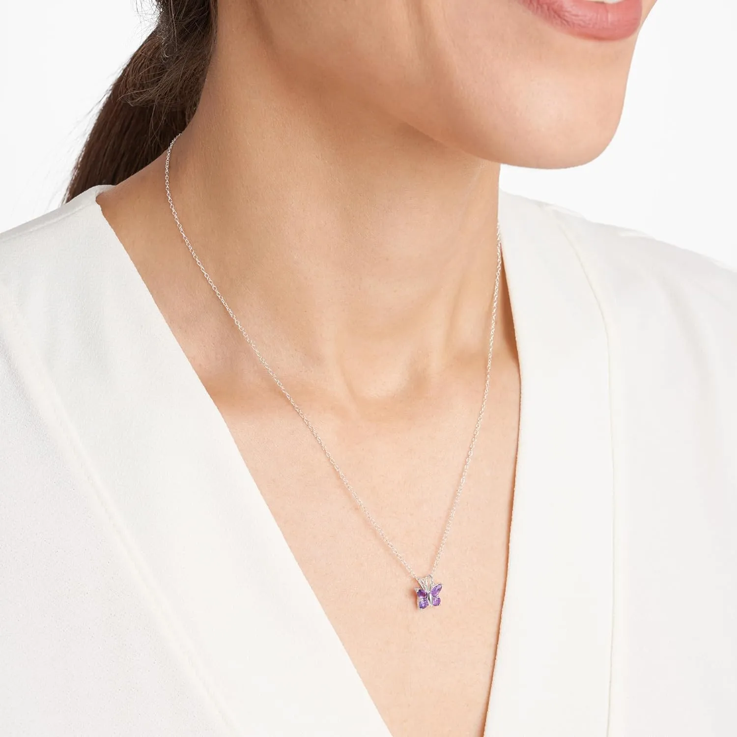 Amazon Essentials Sterling Silver Gemstone Butterfly Pendant Necklace, 18" (previously Amazon Collection)