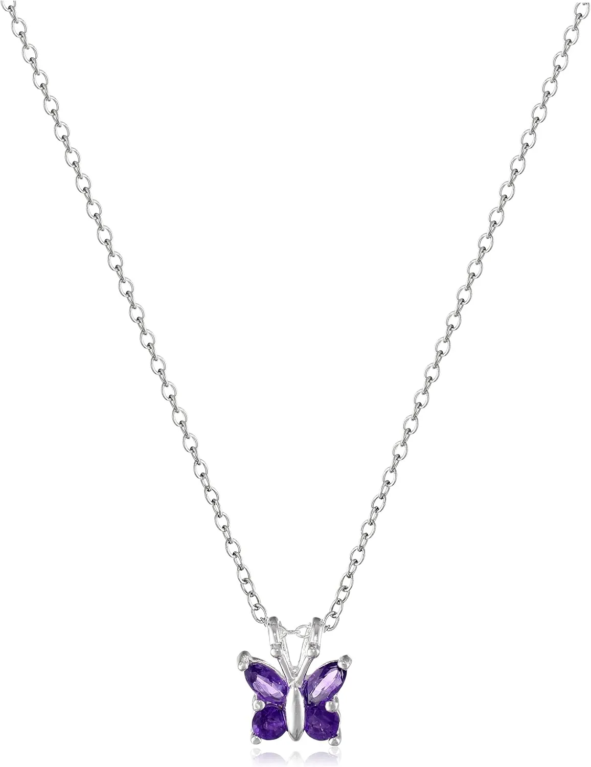 Amazon Essentials Sterling Silver Gemstone Butterfly Pendant Necklace, 18" (previously Amazon Collection)