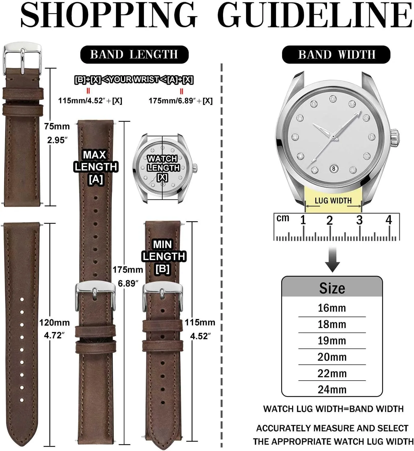 Anbeer Retro Watch Band Quick Release, Crazy Horse Leather Watch Straps for Men and Women, Band Width - 18mm 20mm 22mm 16mm 19mm 24mm