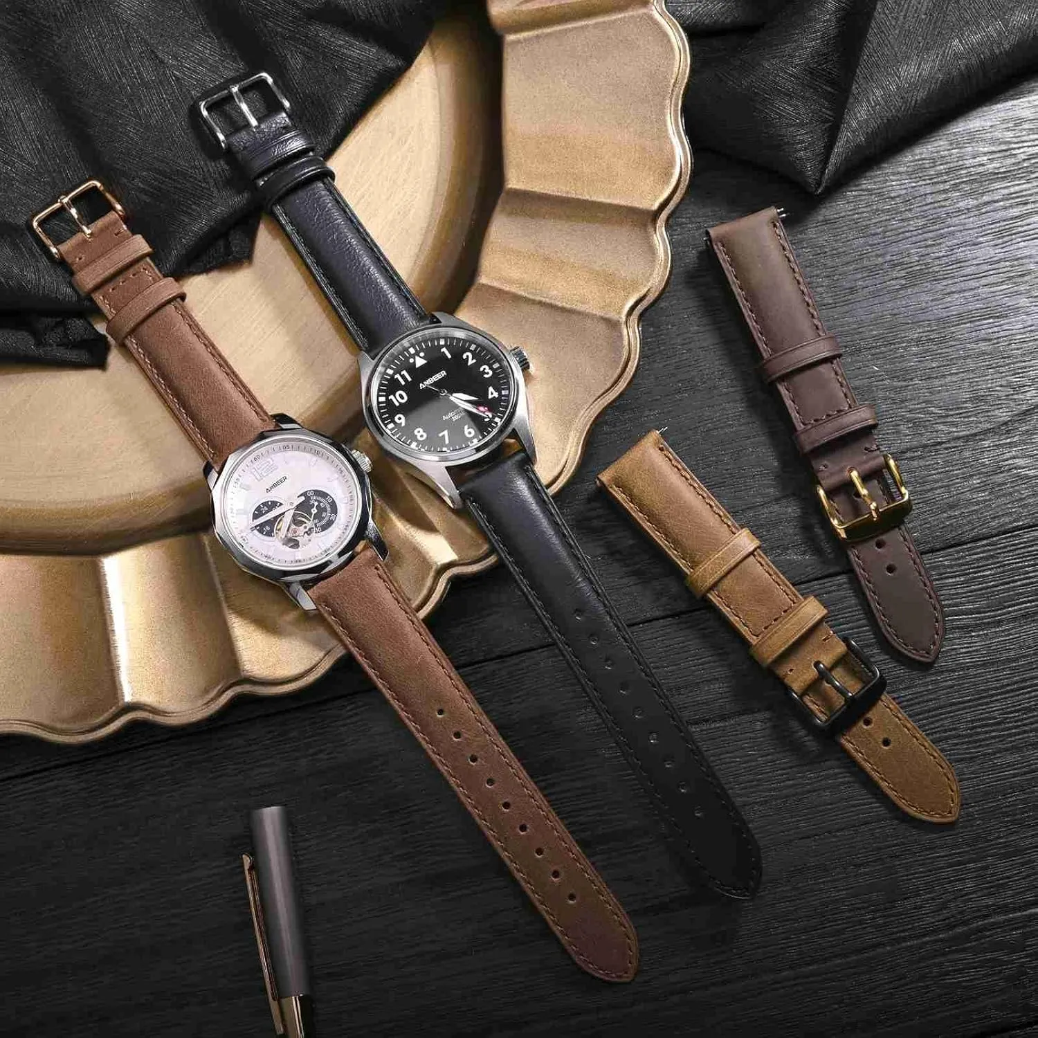 Anbeer Retro Watch Band Quick Release, Crazy Horse Leather Watch Straps for Men and Women, Band Width - 18mm 20mm 22mm 16mm 19mm 24mm