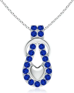 Angara Lab Grown Blue Sapphire Infinity Knot Pendant with Puffed Heart in 14K Solid Gold/Platinum | September Birthstone, Birthday, Engagement, Anniversary, Wedding Jewelry Gift for Women