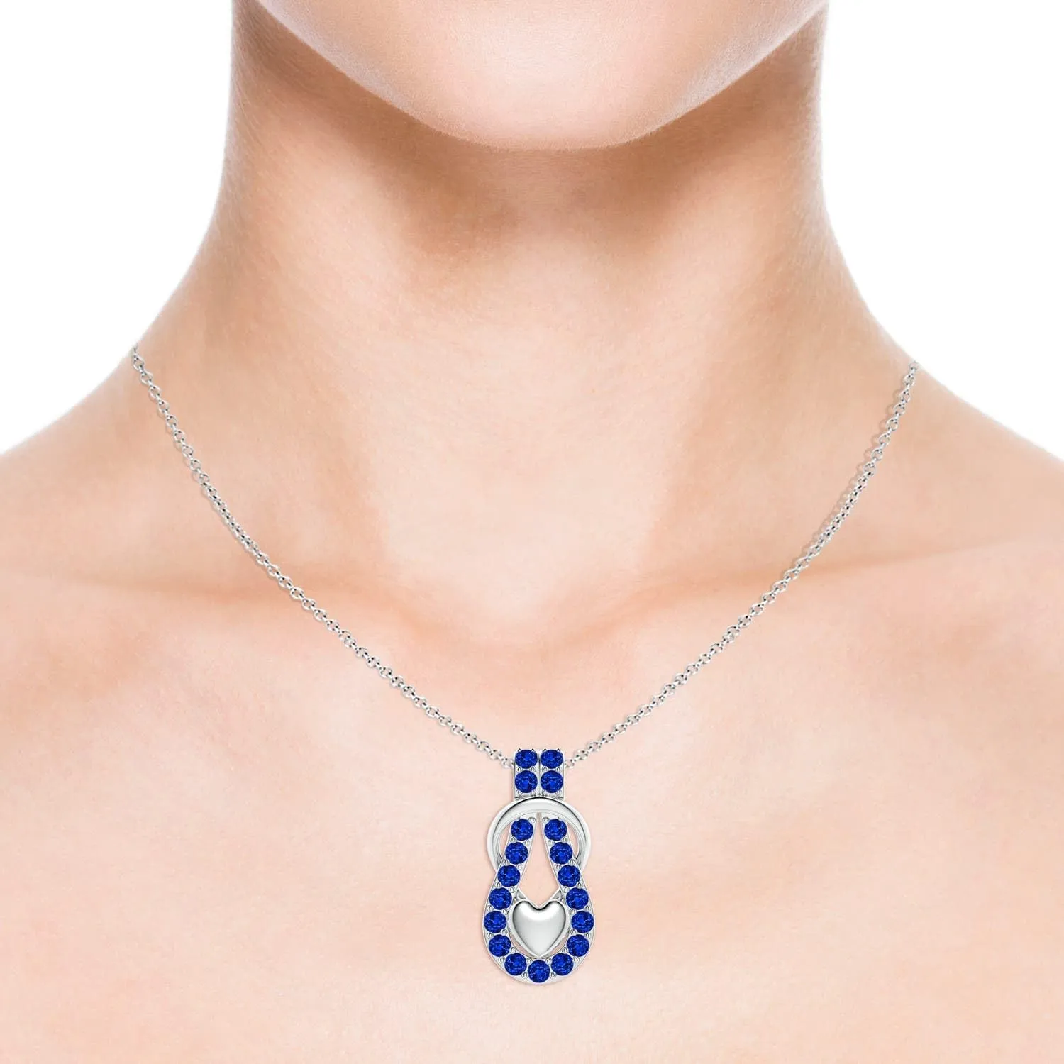 Angara Lab Grown Blue Sapphire Infinity Knot Pendant with Puffed Heart in 14K Solid Gold/Platinum | September Birthstone, Birthday, Engagement, Anniversary, Wedding Jewelry Gift for Women