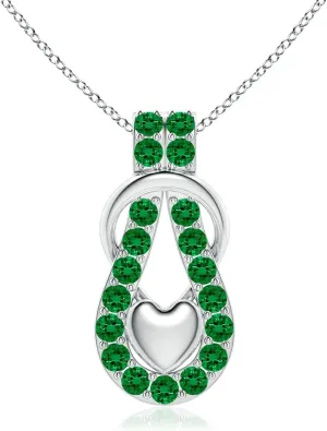 Angara Lab Grown Emerald Infinity Knot Pendant with Puffed Heart in 14K Solid Gold/Platinum | May Birthstone, Birthday, Engagement, Anniversary, Wedding Jewelry Gift for Women