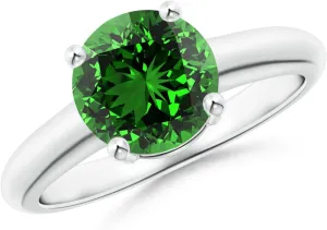 Angara Lab Grown Round Emerald Solitaire Engagement Ring in Silver / 14K Solid Gold/Platinum | May Birthstone, Birthday, Anniversary, Wedding Jewelry Gift for Women